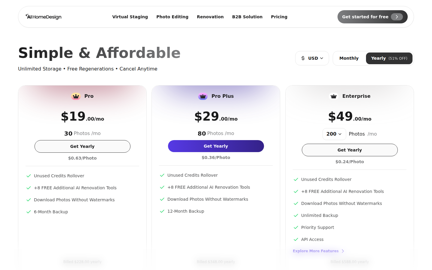 AI HomeDesign product screenshot: The public AI HomeDesign pricing page