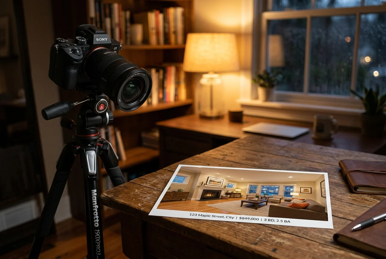 Printed listing photo shows why the best tripod for real estate photography keeps interiors sharp and level