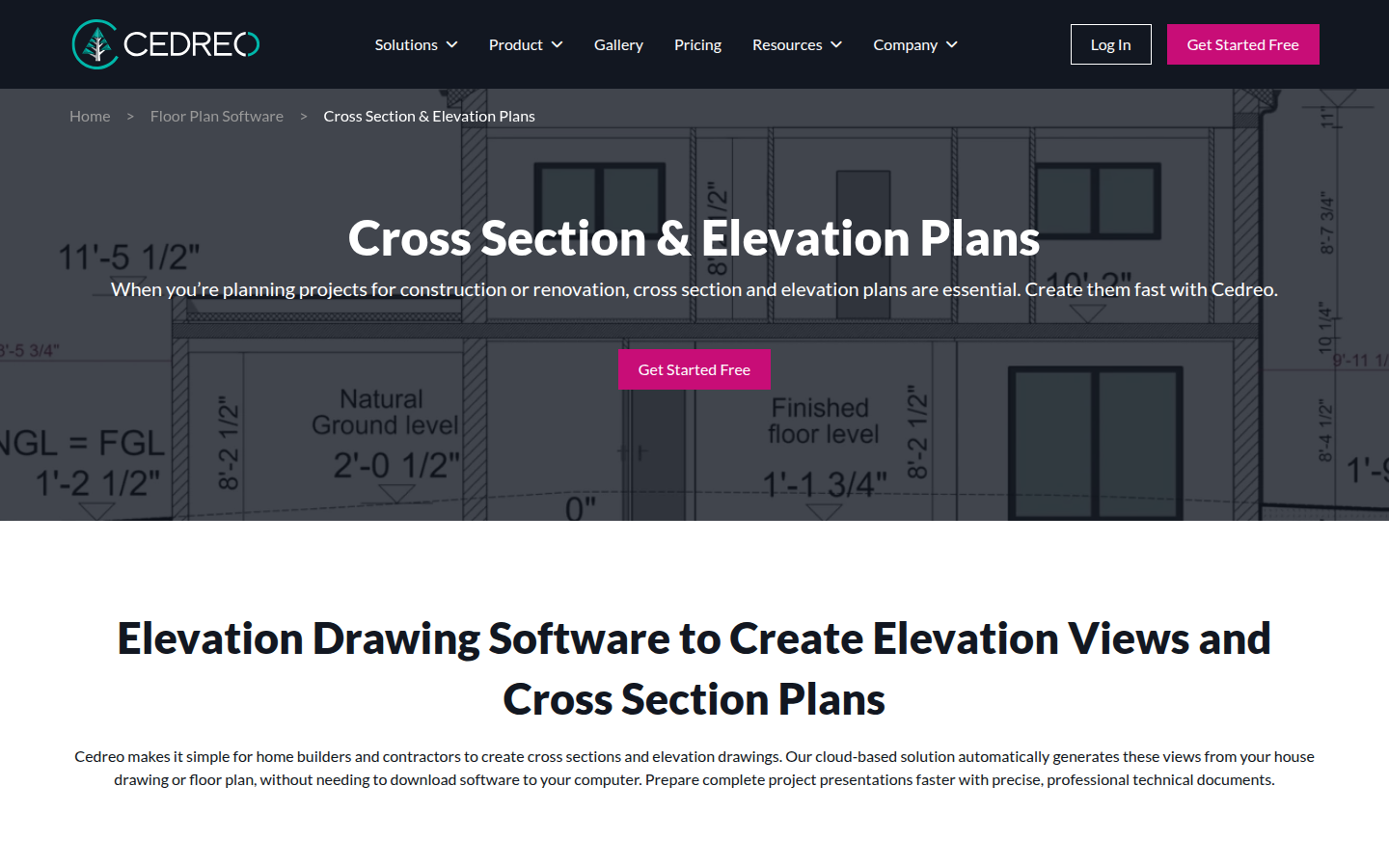 Cedreo cross-section and elevation plans