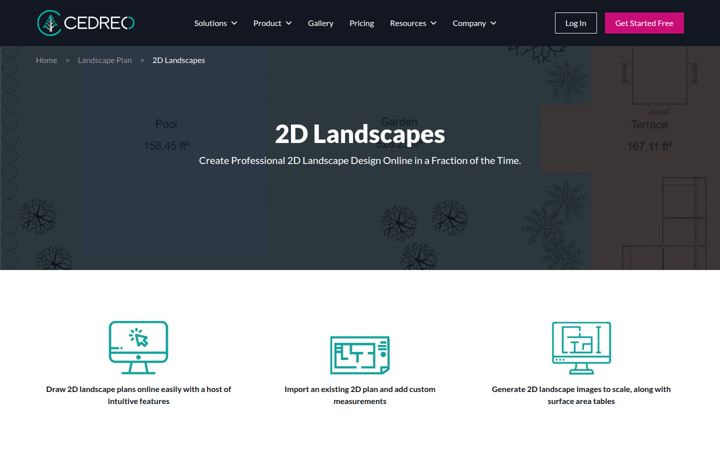 Cedreo product screenshot: Cedreo 2D landscape plans