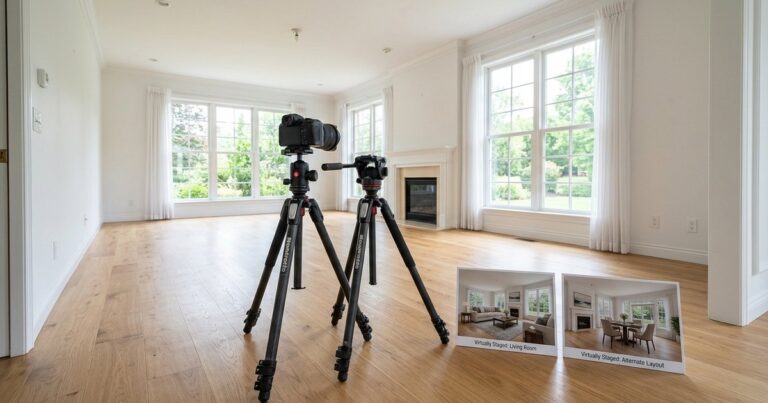 Empty living room staged for photography, illustrating decor8 ai virtual staging comparison
