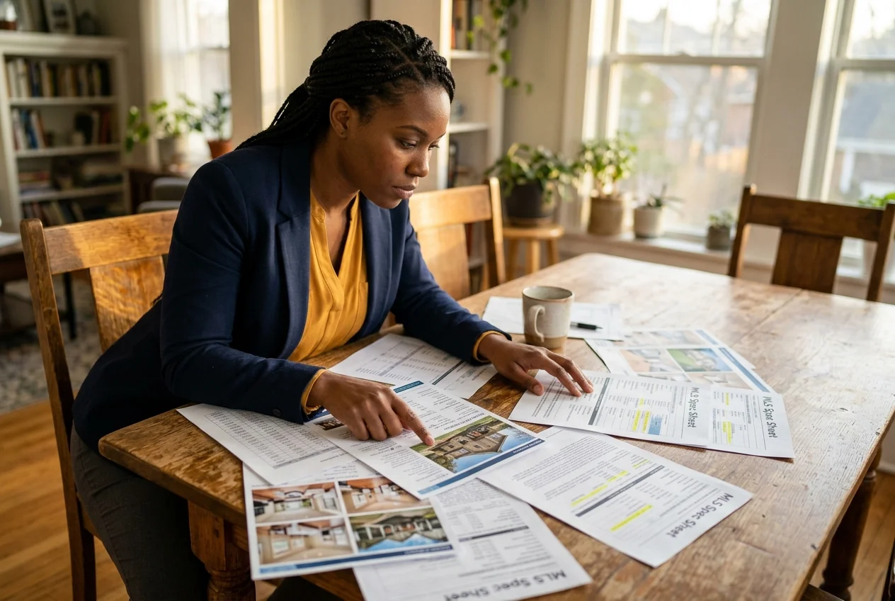 Agent cross-checks printed listing sheets, showing how to rank in chatgpt for real estate listings