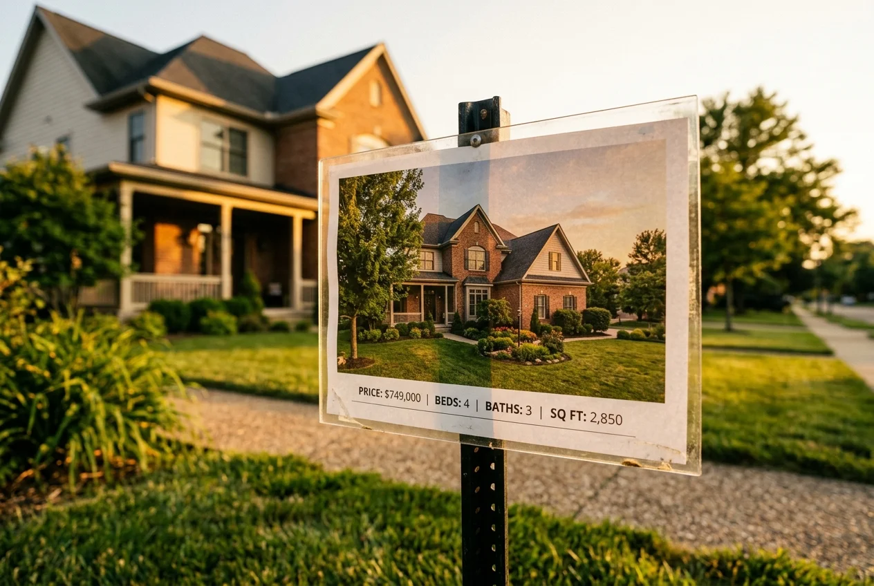 Printed listing flyer with hero photo and fact block, made with a real estate flyer maker