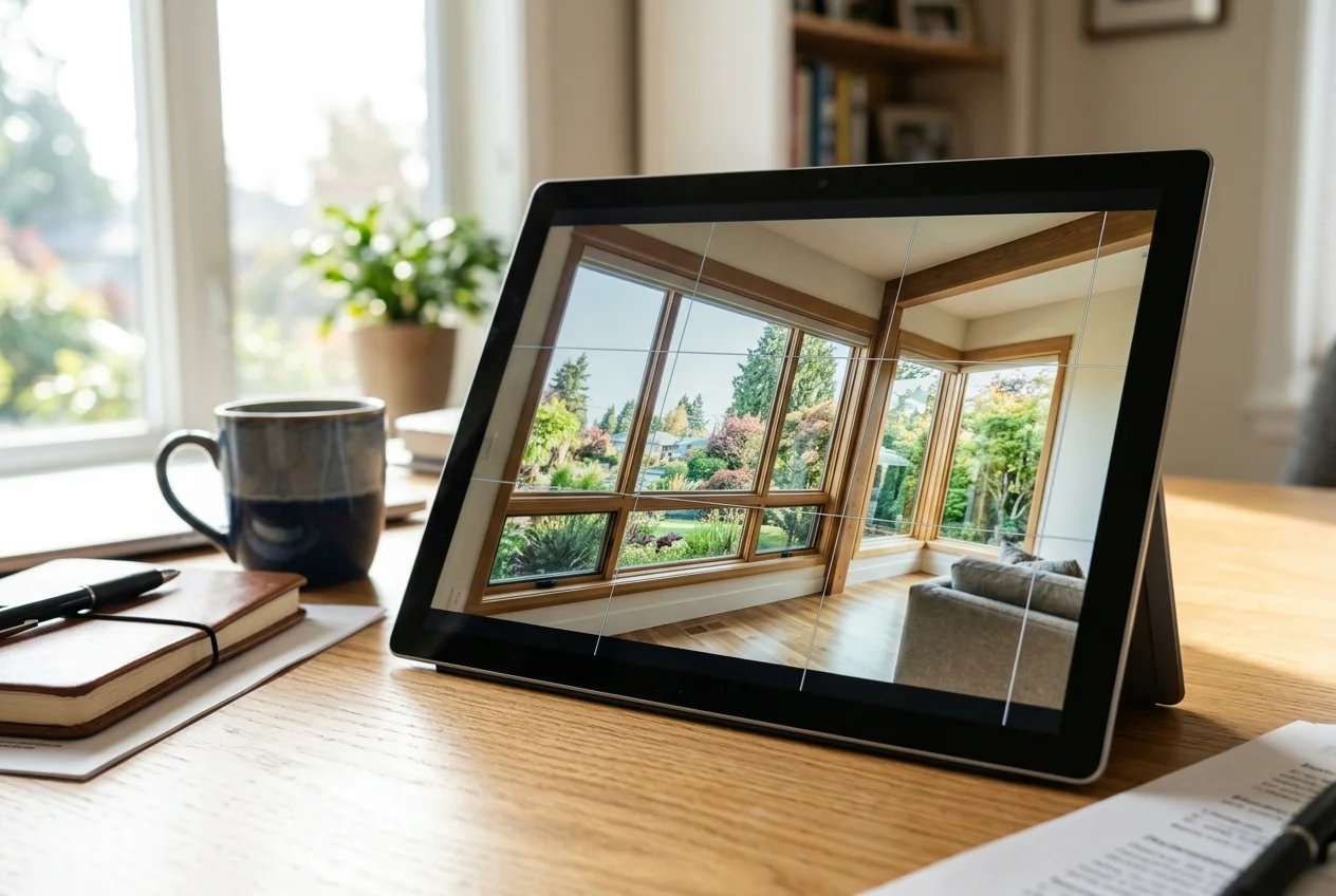 Screen showing real estate photo editing software checking an AI-edited listing photo before MLS upload