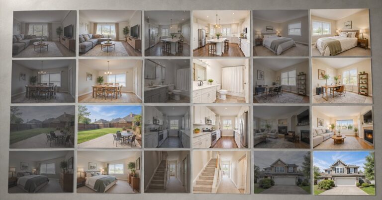 Batch of real estate listing photos before and after correction with real estate photo editing software