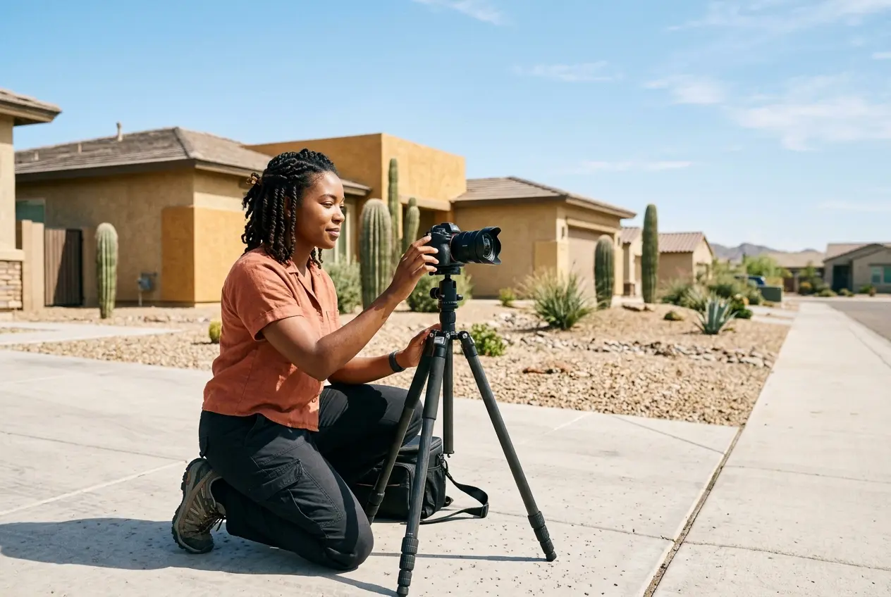 Real estate photographer Phoenix capturing a home's exterior to create a strong first impression