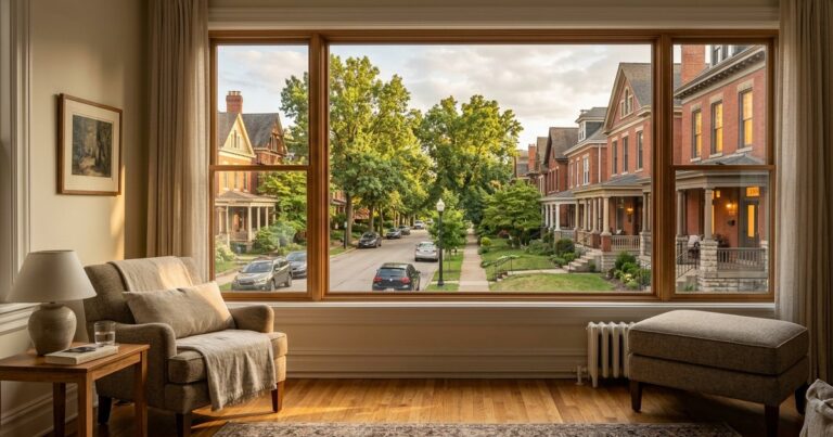 Cincinnati street homes viewed at golden hour, relevant to real estate photographers cincinnati directory