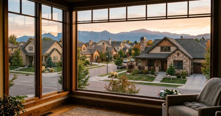 Colorado Springs street view framed by a window, illustrating real estate photographers colorado springs directory