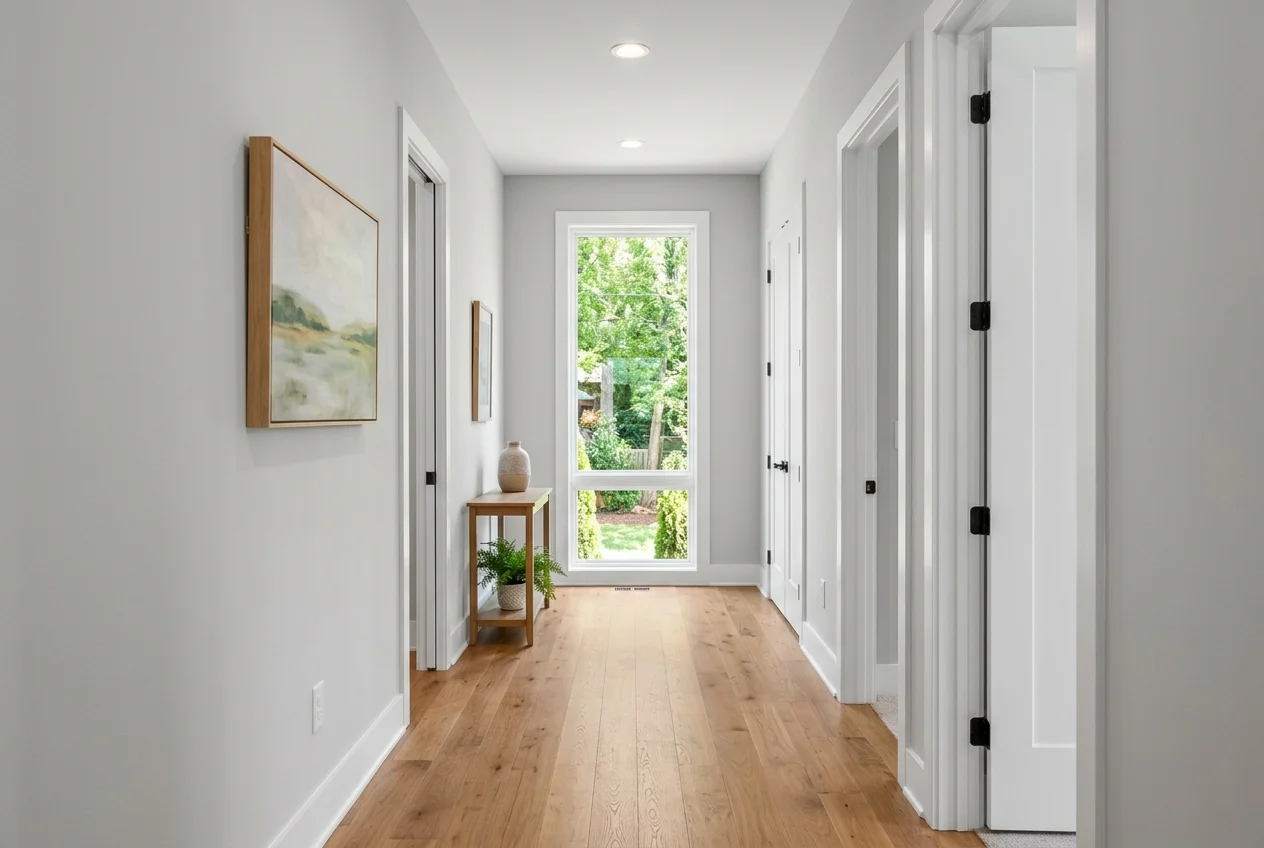 Corrected hallway listing photo shows the exposure fix to request from a real estate videographer near me