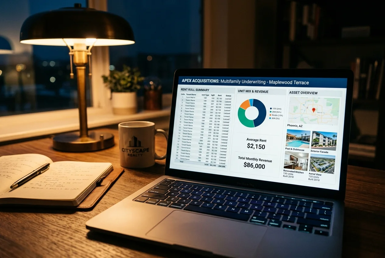Screen showing ai for multifamily real estate dashboard organizing property data for underwriting