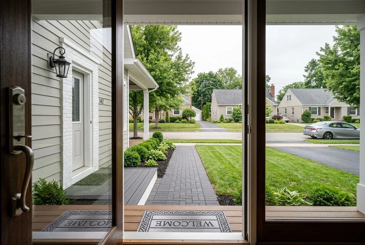 Finished listing photo exterior shown from doorway, illustrating autoenhance.ai alternatives for standard edits