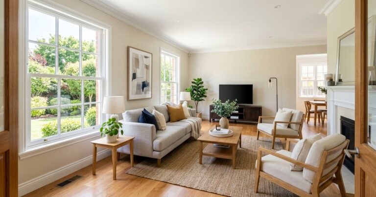 Bright staged living room shows the polished look sought by autoenhance.ai alternatives