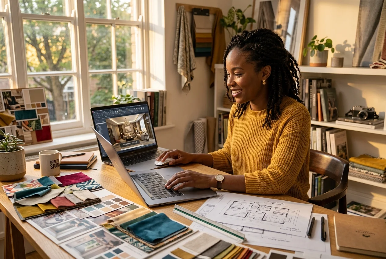 Designer reviewing a project while exploring foyr neo alternatives for her workflow