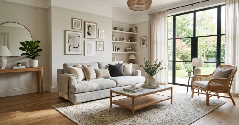 Finished living room render illustrating workflow goals behind choosing foyr neo alternatives