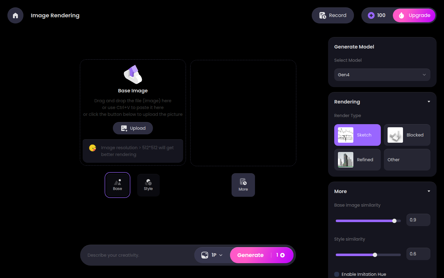 Image Rendering — upload a base image and render a sketch into a polished image