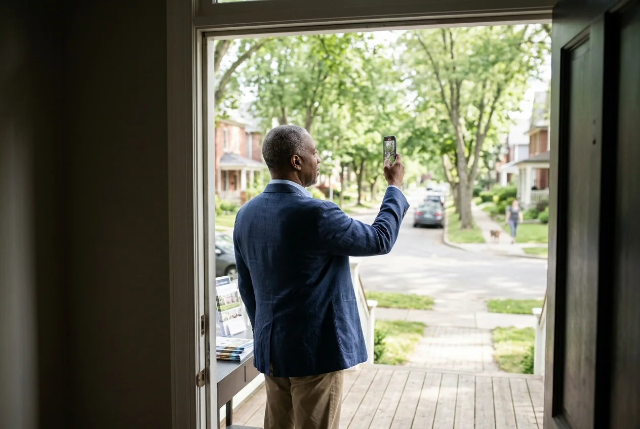 Agent filming a neighborhood video for real estate instagram content planning