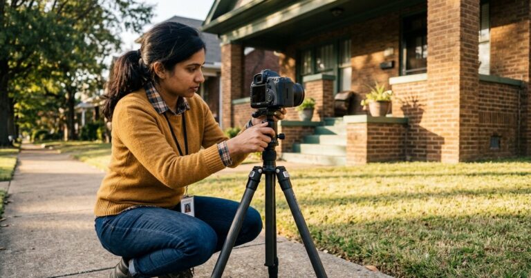 Real estate photographers Memphis professional shooting a Midtown home exterior in afternoon light