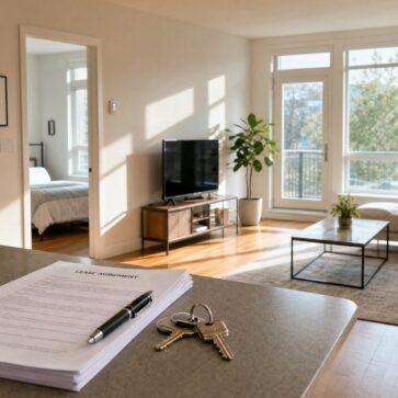 Rental unit ready for signing, showing an ai lease agreement generator document on the counter