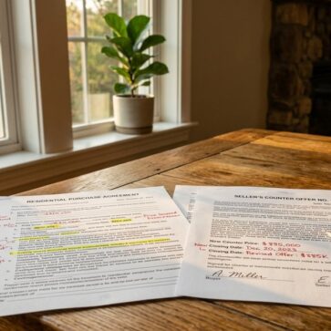 Printed offer and counteroffer paperwork illustrating real estate negotiation tactics for agents and buyers