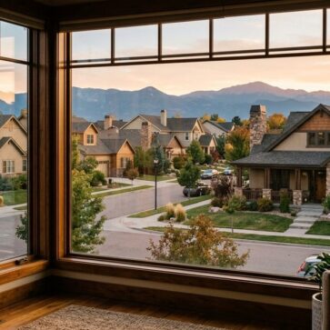 Colorado Springs street view framed by a window, illustrating real estate photographers colorado springs directory