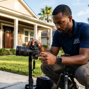 Real estate photographers jacksonville capturing a home's exterior detail on a residential street