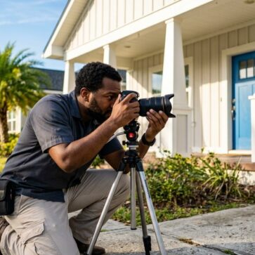Real estate photographers Jacksonville capturing architectural detail of a home exterior in clear afternoon light