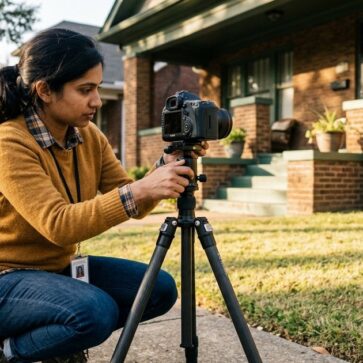 Real estate photographers Memphis professional shooting a Midtown home exterior in afternoon light