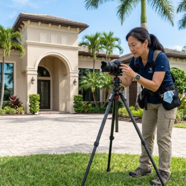 Photographer capturing a Naples FL home exterior, representing real estate photographers naples fl directory