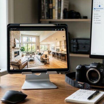 Finished listing photo and calendar screen showing real estate photography scheduling software in use