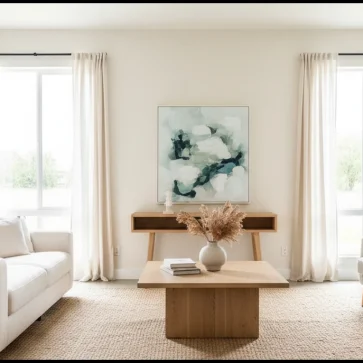 Modern staged living room photographed for a real estate listing